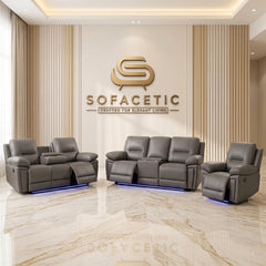Sara Leather Suite Sofa Grey Set
