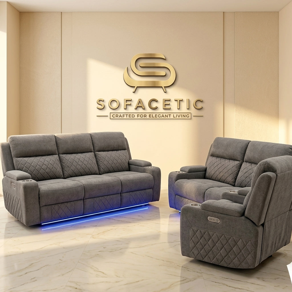 Florence Fabric Suite Recliner Sofa Grey Set