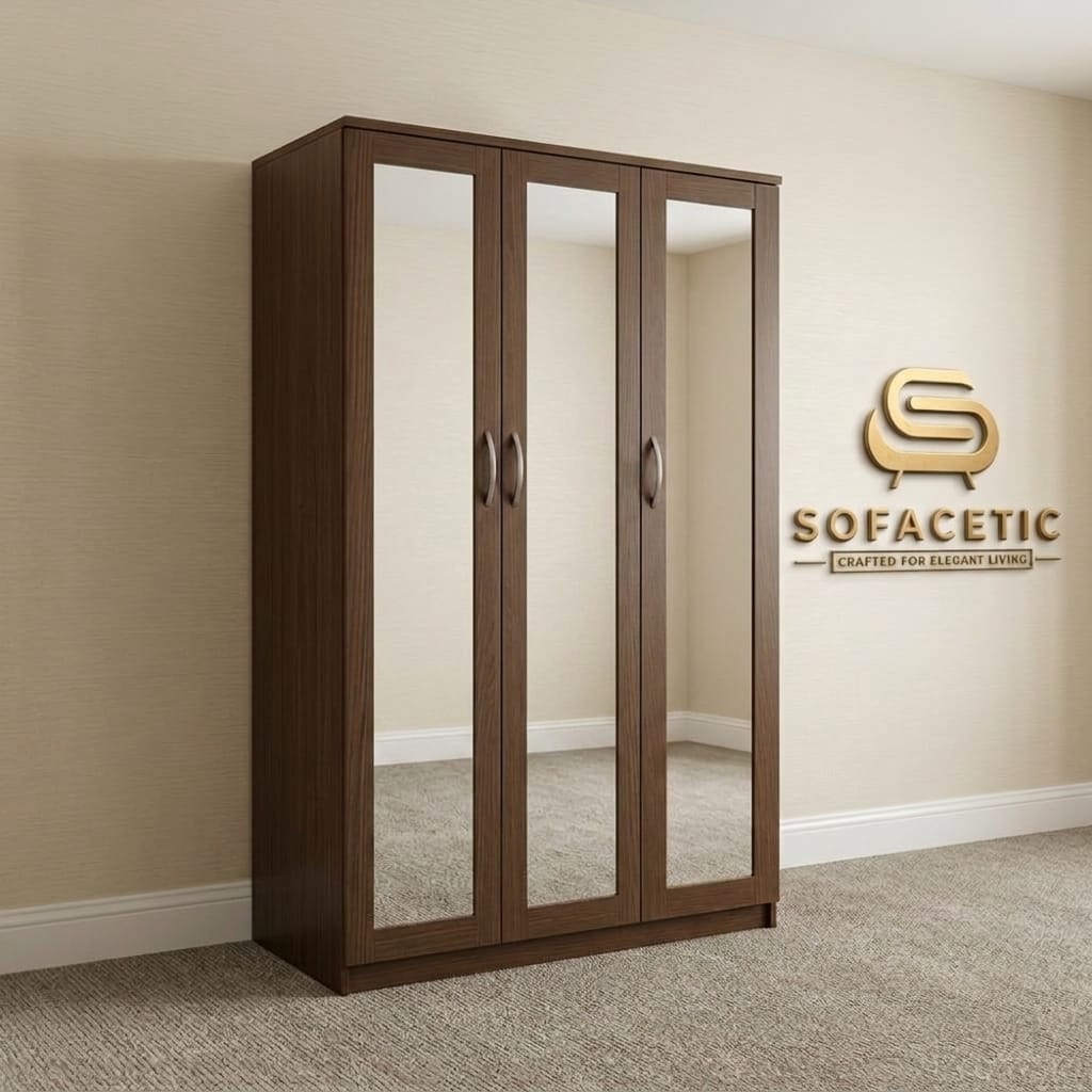 3 Door Walnut Color Wardrobe