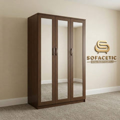3 Door Walnut Color Wardrobe