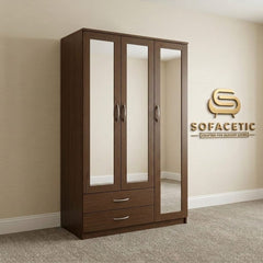 3 Door Walnut Color Wardrobe
