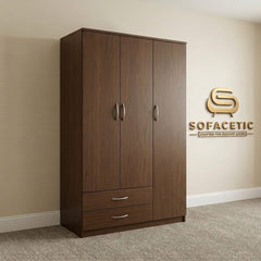 3 Door Walnut Color Wardrobe