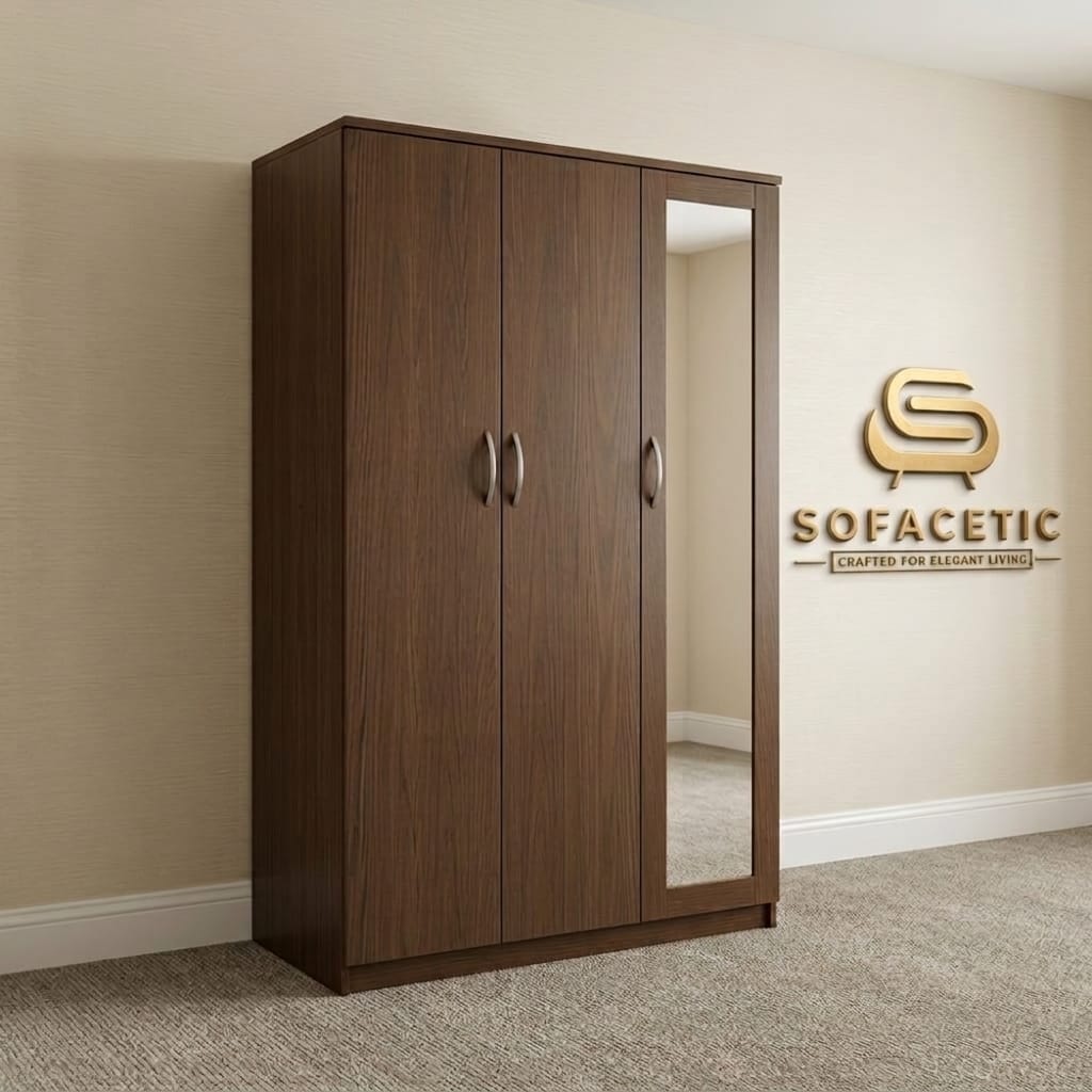 3 Door Walnut Color Wardrobe