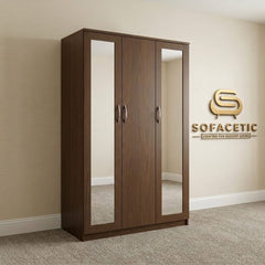 3 Door Walnut Color Wardrobe