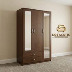 3 Door Walnut Color Wardrobe