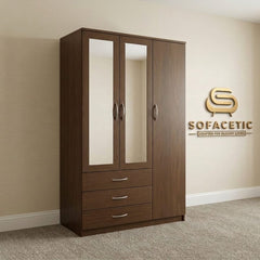 3 Door Walnut Color Wardrobe