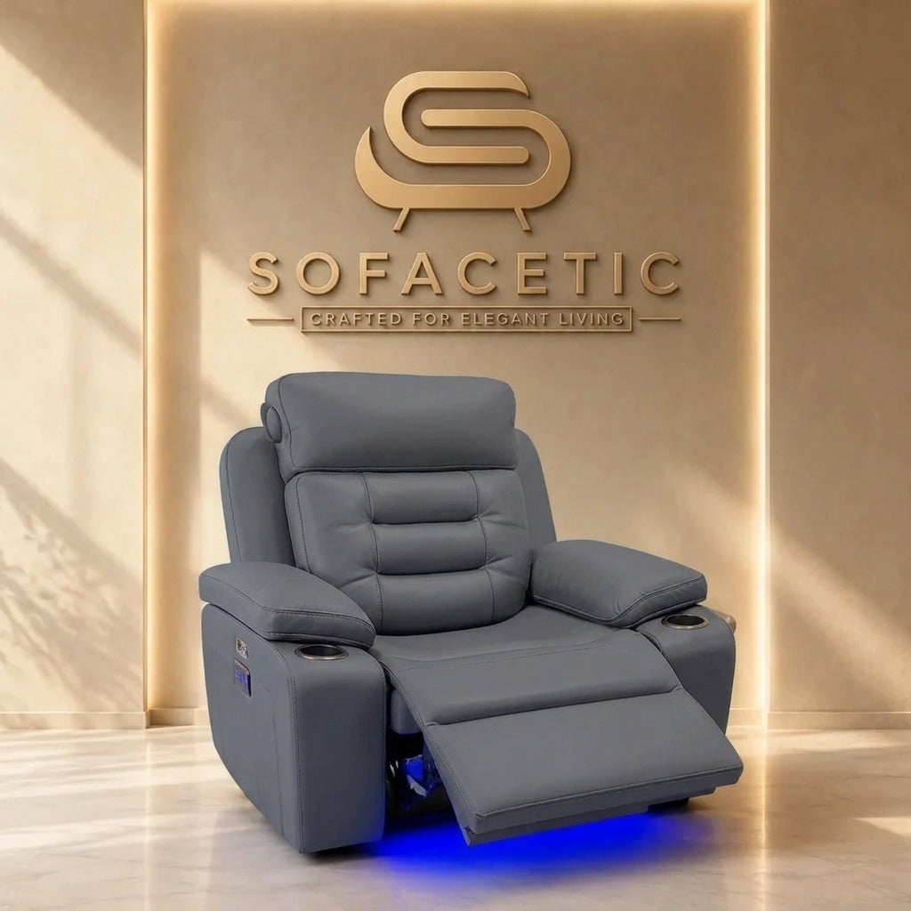 Hafsa Leather Suite Recliner Sofa Grey Set