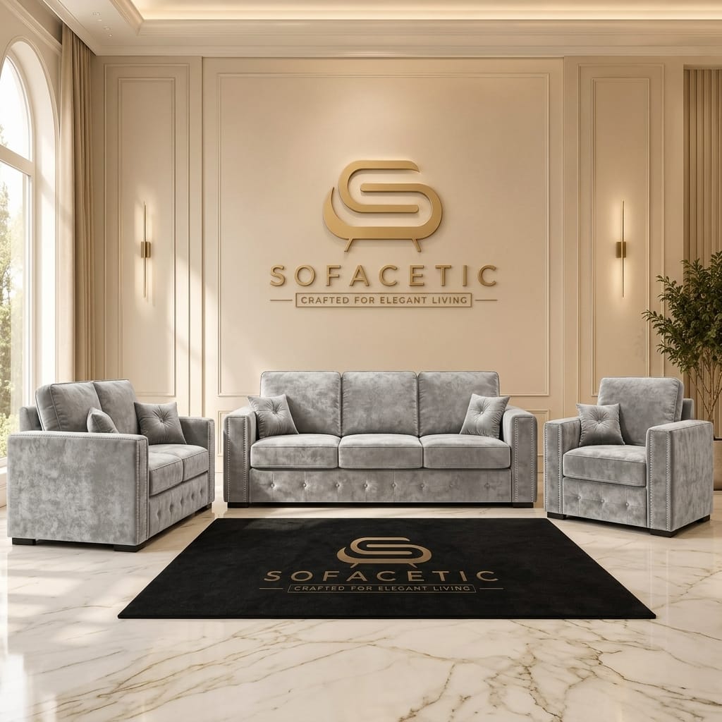 Ruby Alaska Plush velvet Sofa Set