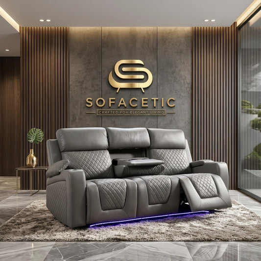 Florida Leather Suite Sofa Grey Set