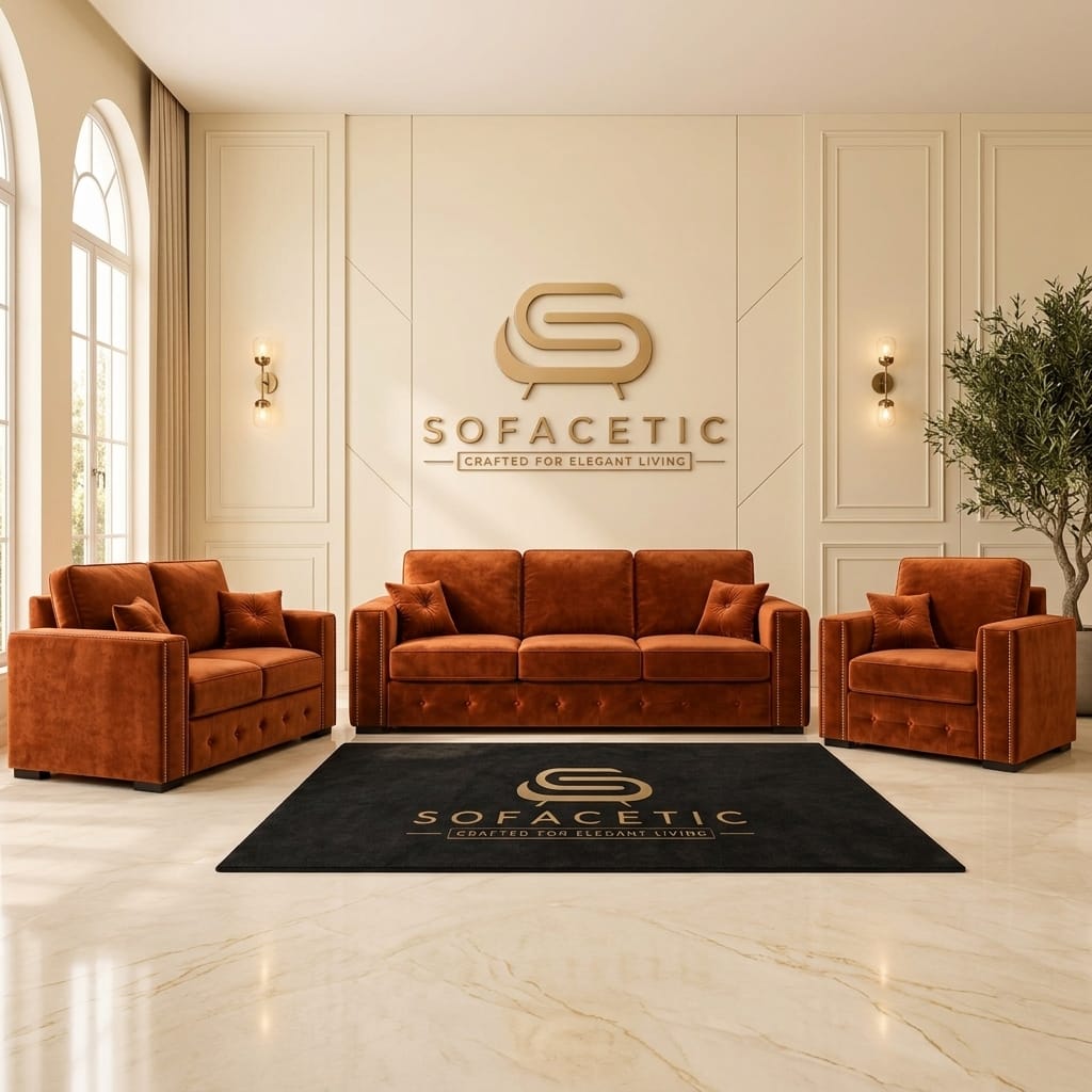 Ruby Alaska Plush velvet Sofa Set