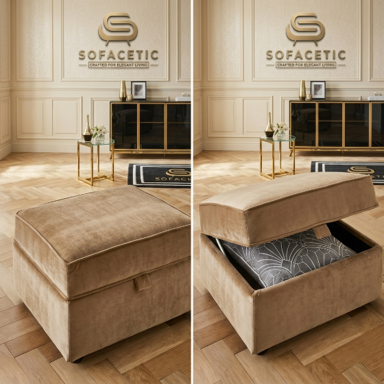 Storage Footstool in Plush Velvet Fabric