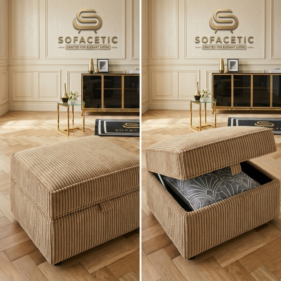Storage Footstool in Jumbo Cord Fabric