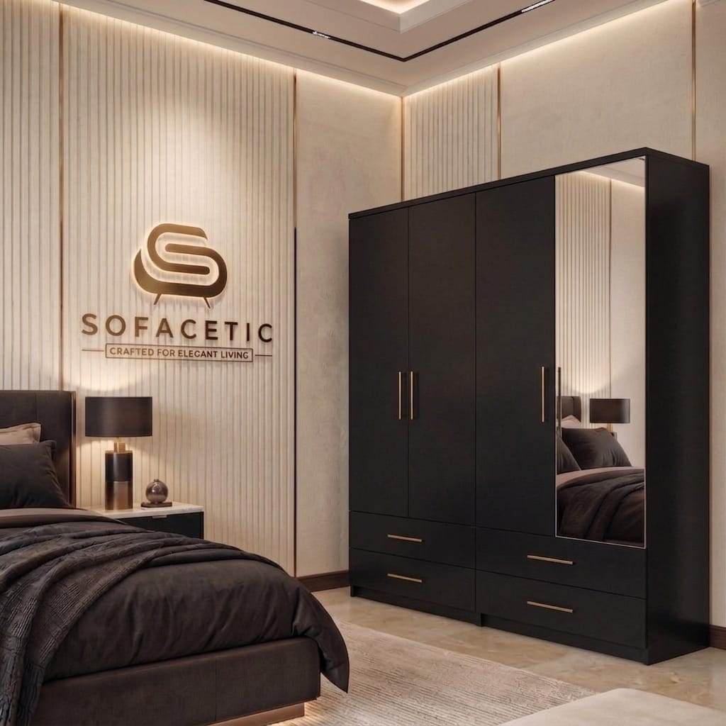 4 Door Black Color Wardrobe