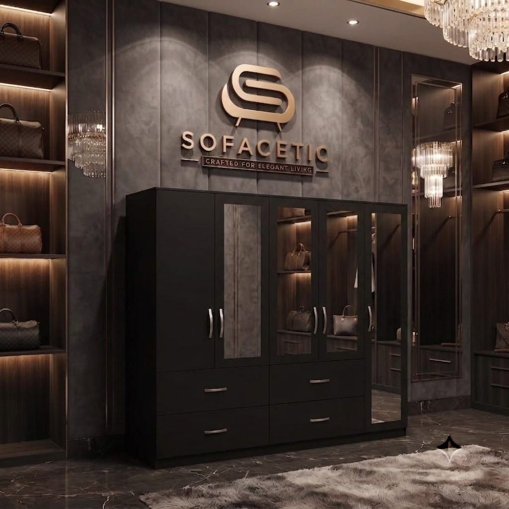 5 Door Black color Wardrobe