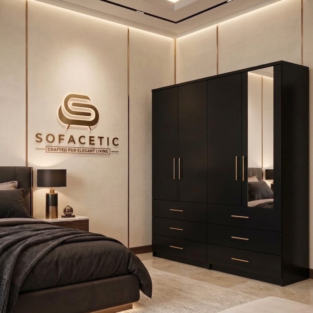 4 Door Black Color Wardrobe