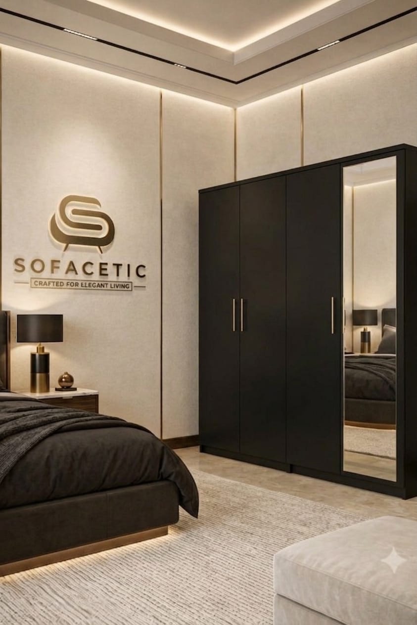 4 Door Black Color Wardrobe