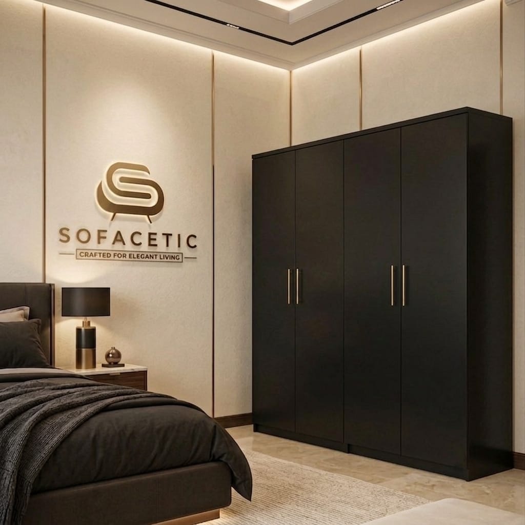 4 Door Black Color Wardrobe