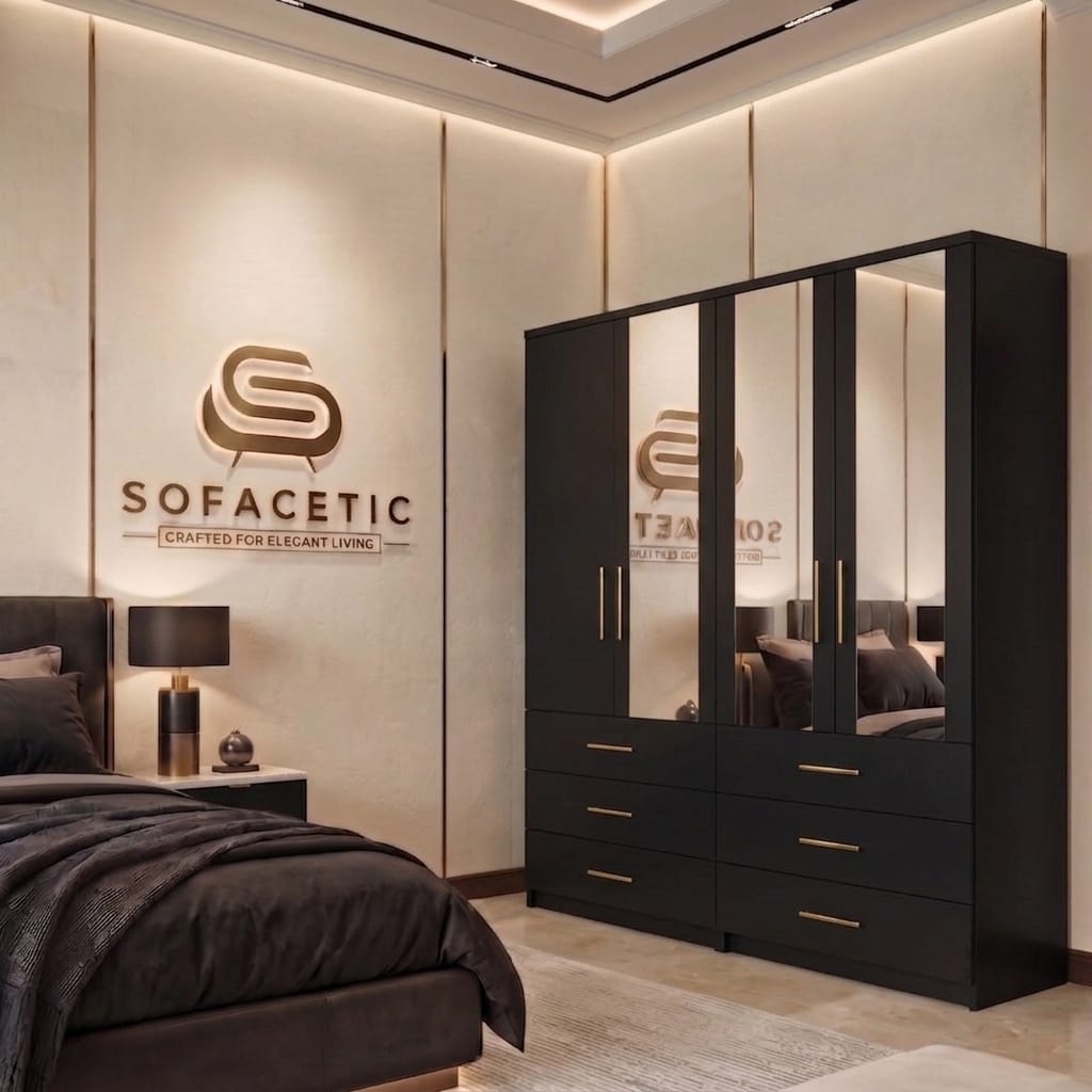 4 Door Black Color Wardrobe