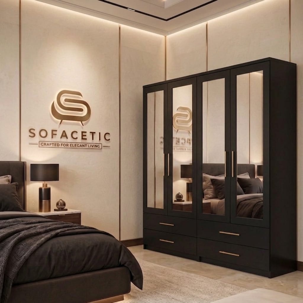 4 Door Black Color Wardrobe