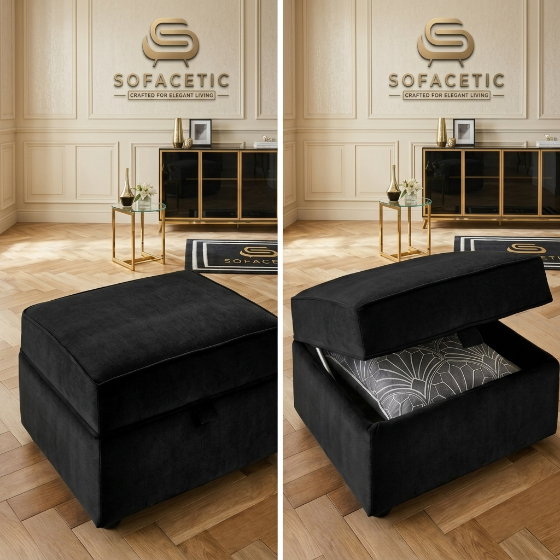 Storage Footstool in Plush Velvet Fabric