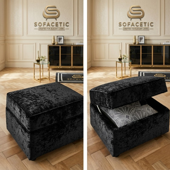 Storage Footstool in Crush Velvet Fabric
