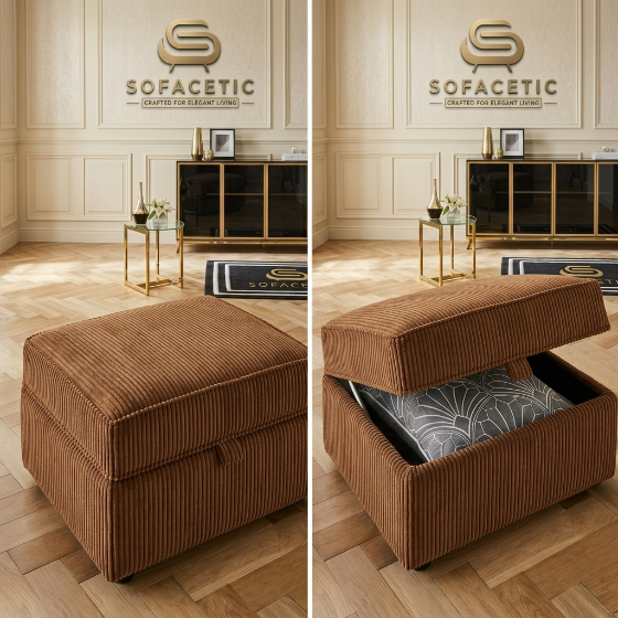 Storage Footstool in Jumbo Cord Fabric