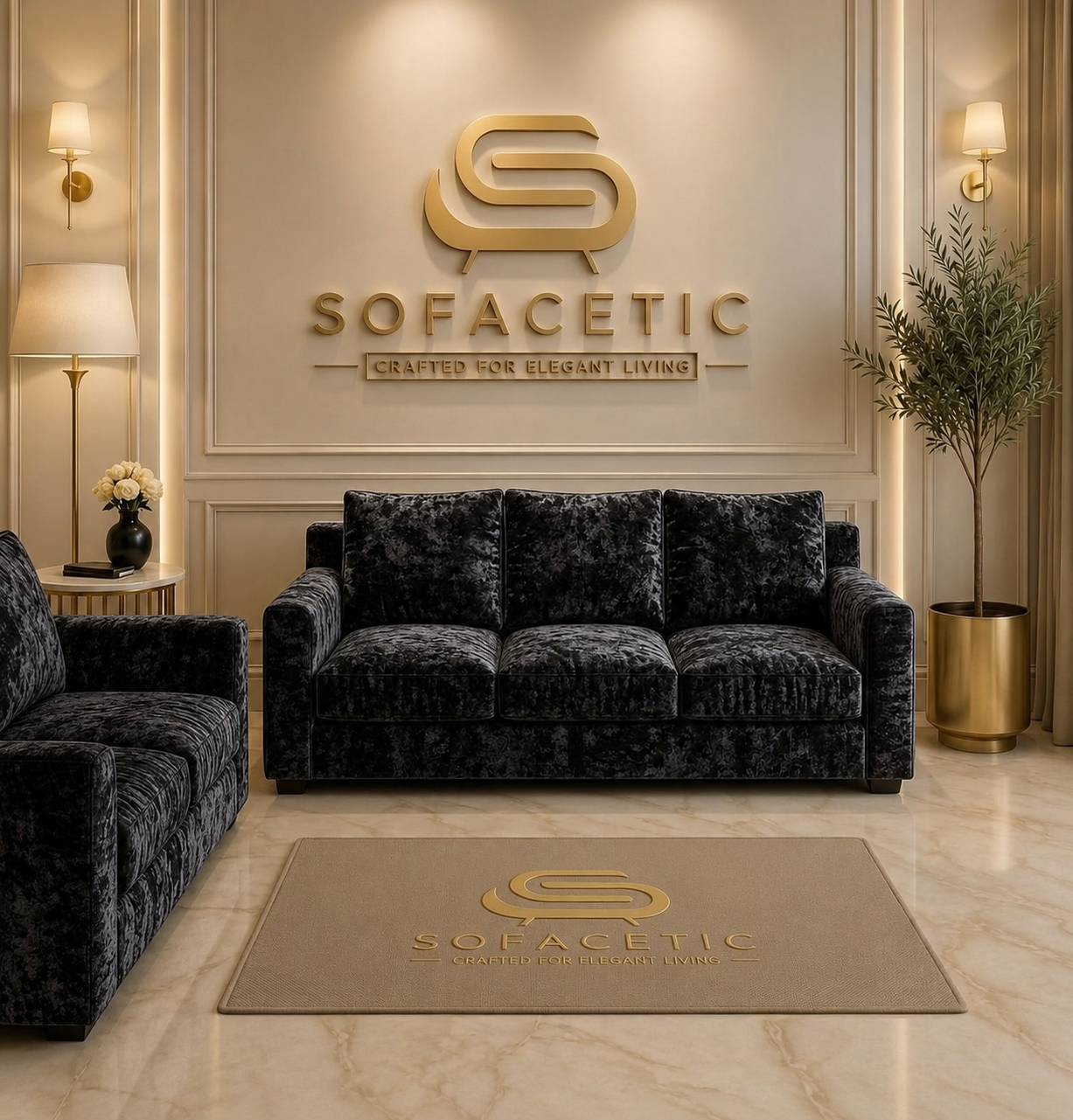 Rivo Crushed Velvet Fabric Sofa Set