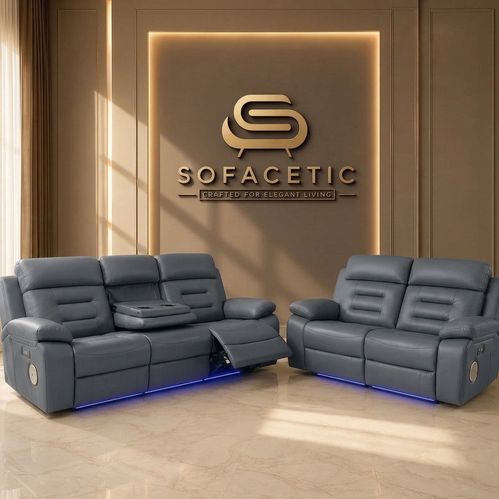 Hafsa Leather Suite Recliner Sofa Grey Set
