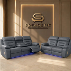 Hafsa Leather Suite Recliner Sofa Grey Set