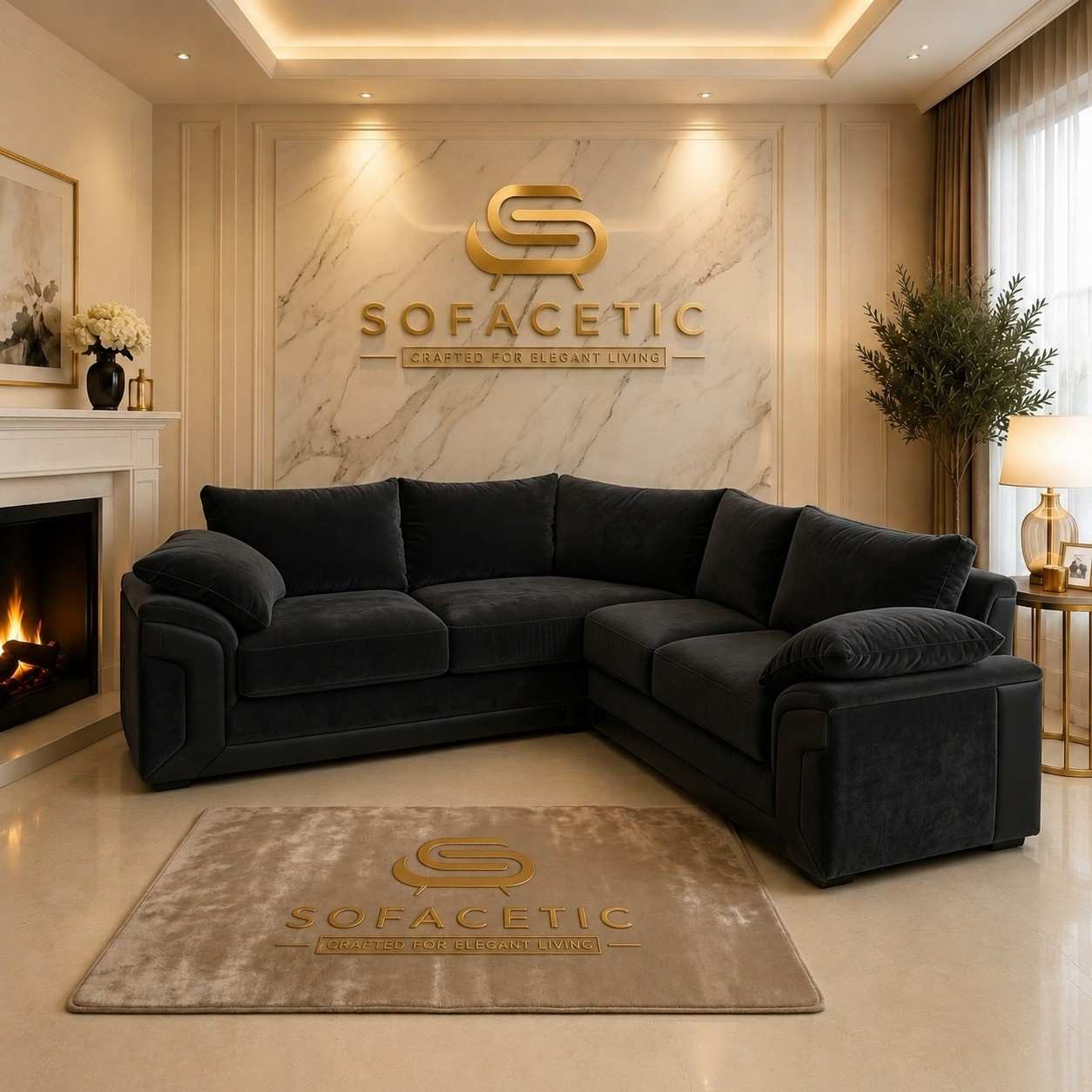 Dino Plush Velvet Modern Sofa Set