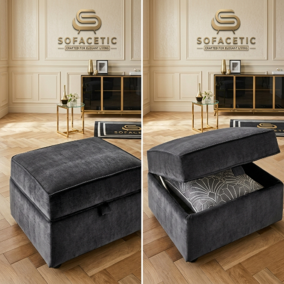 Storage Footstool in Plush Velvet Fabric