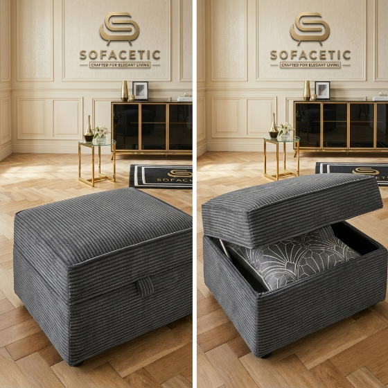 Storage Footstool in Jumbo Cord Fabric
