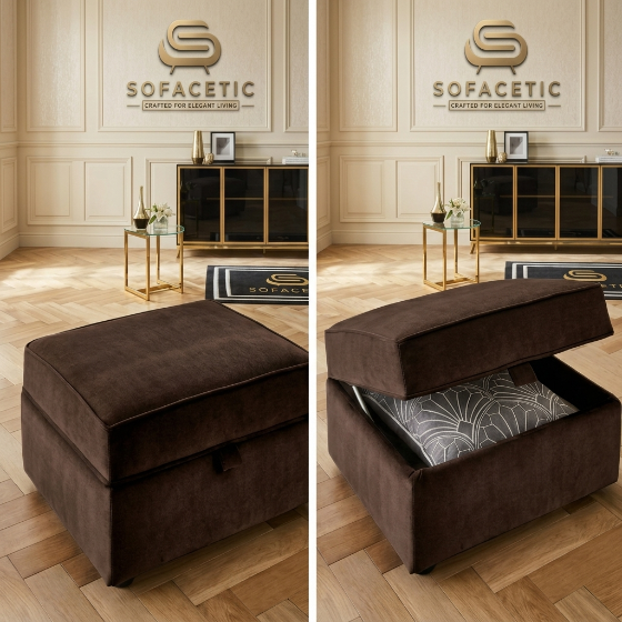 Storage Footstool in Plush Velvet Fabric