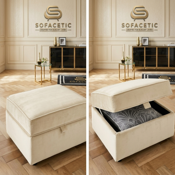Storage Footstool in Plush Velvet Fabric