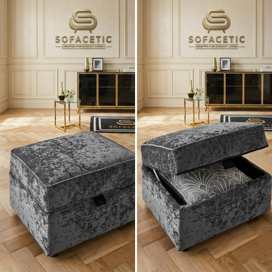 Storage Footstool in Crush Velvet Fabric