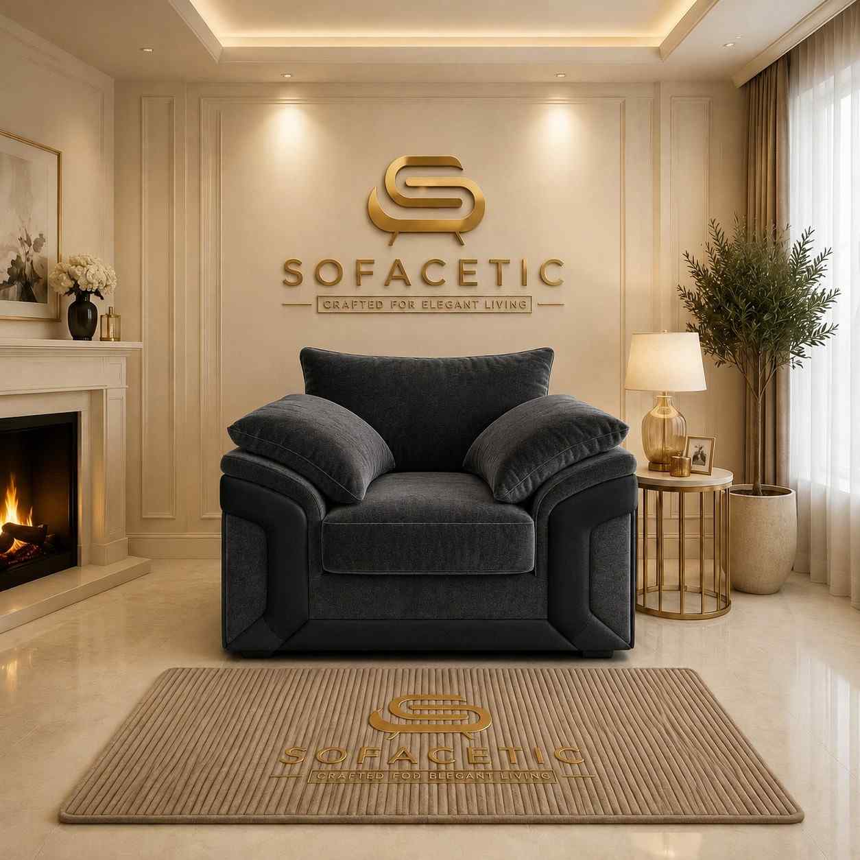 Dino Plush Velvet Modern Sofa Set