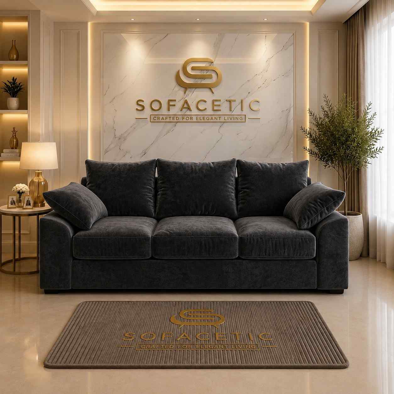 Dino Plush Velvet Modern Sofa Set