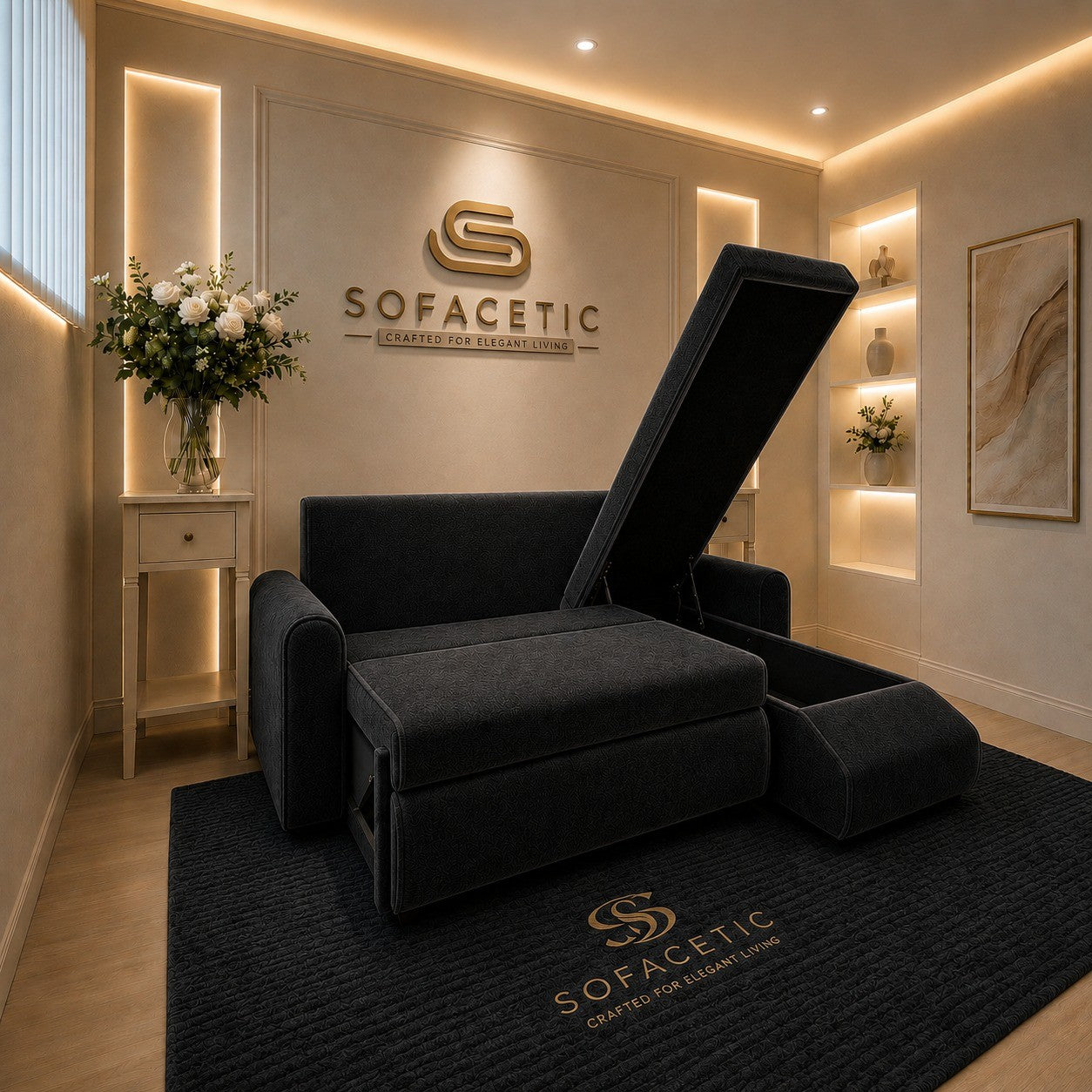 Napnest Plush Velvet Corner Sofa Bed