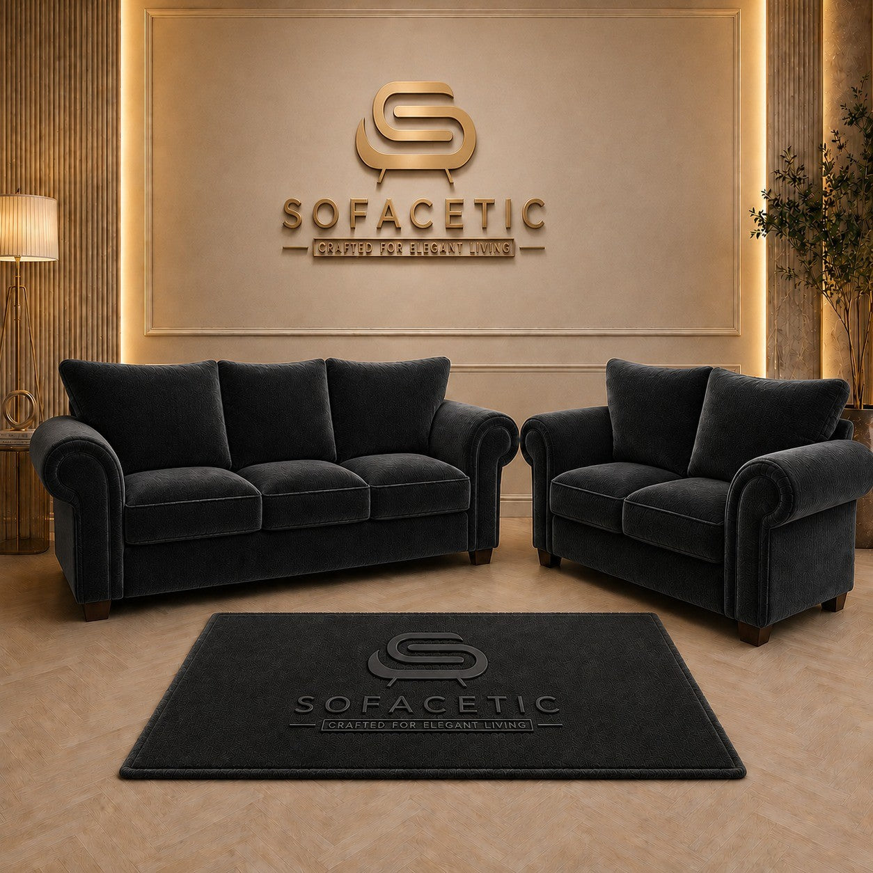 Monzi Plush velvet  Contemporary Sofa Set
