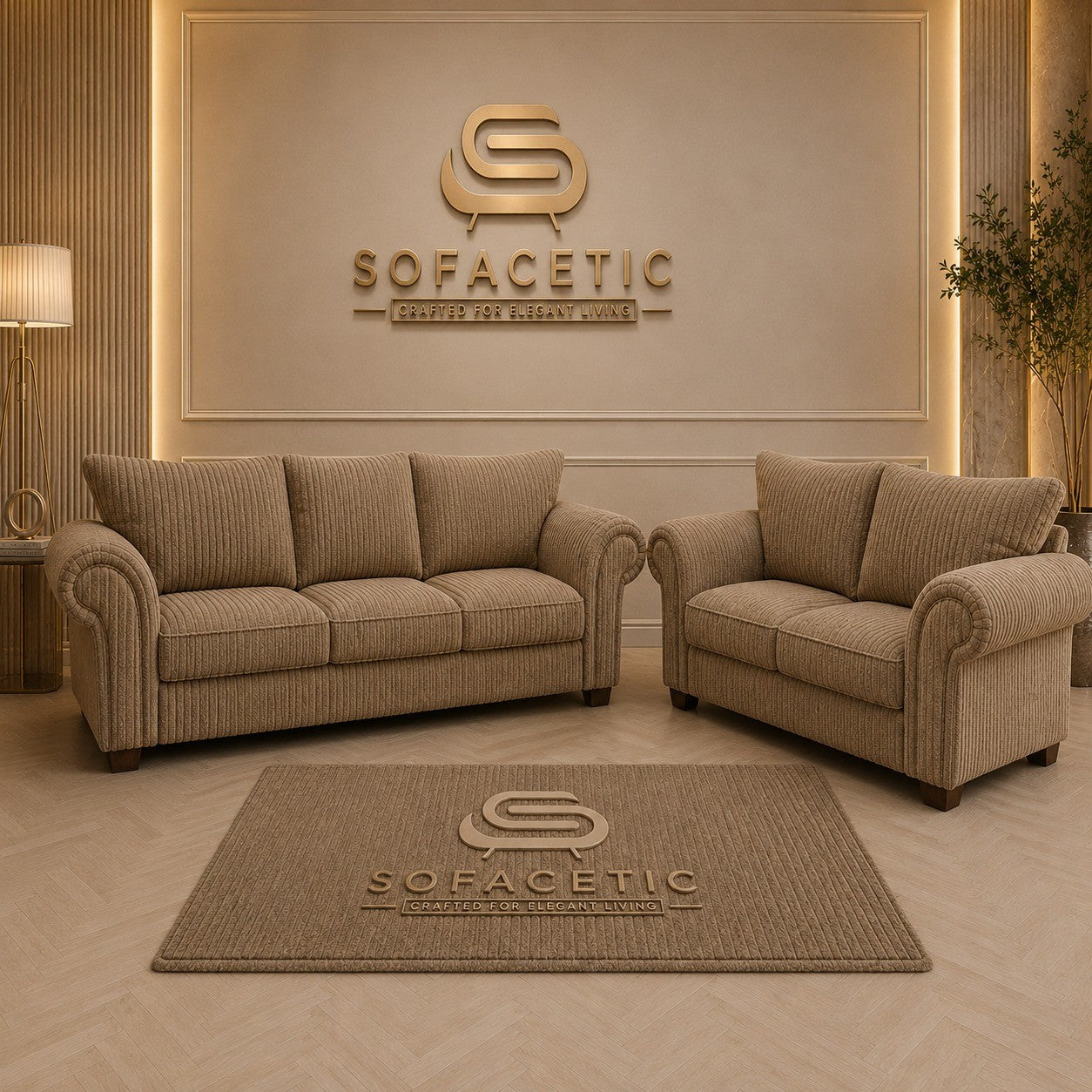 Monzi Jumbo Cord Contemporary Sofa Set