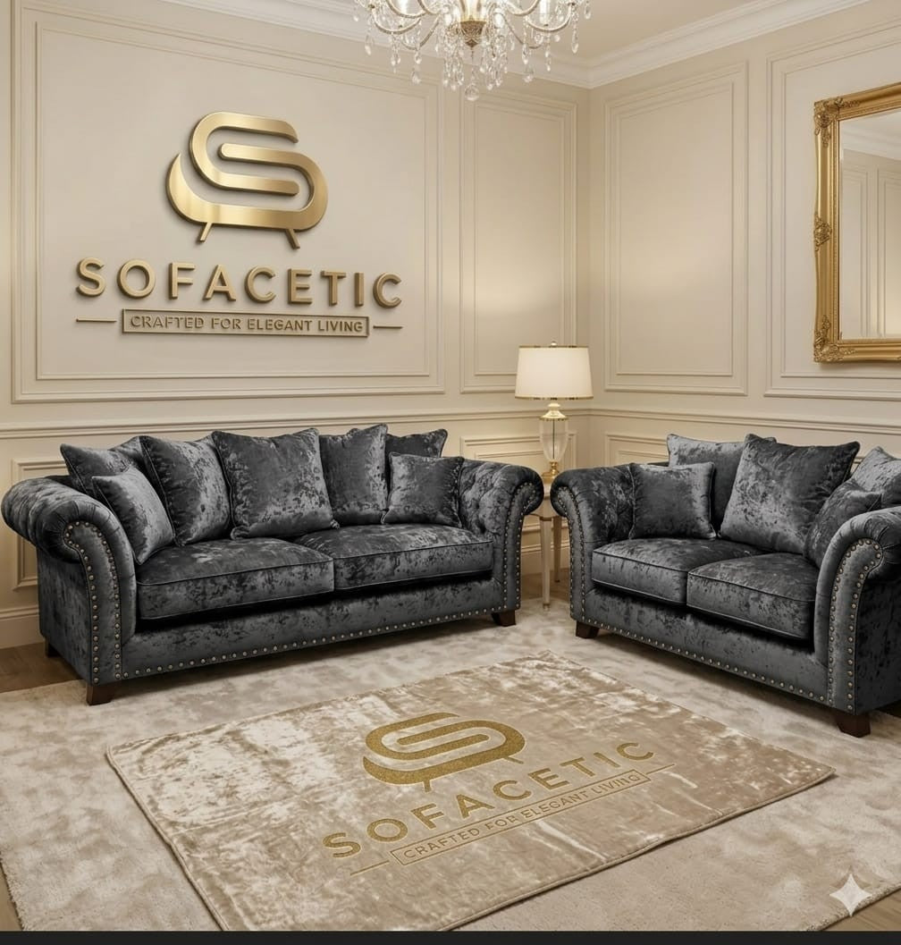 Juxen Crush Velvet Designer Sofa Set