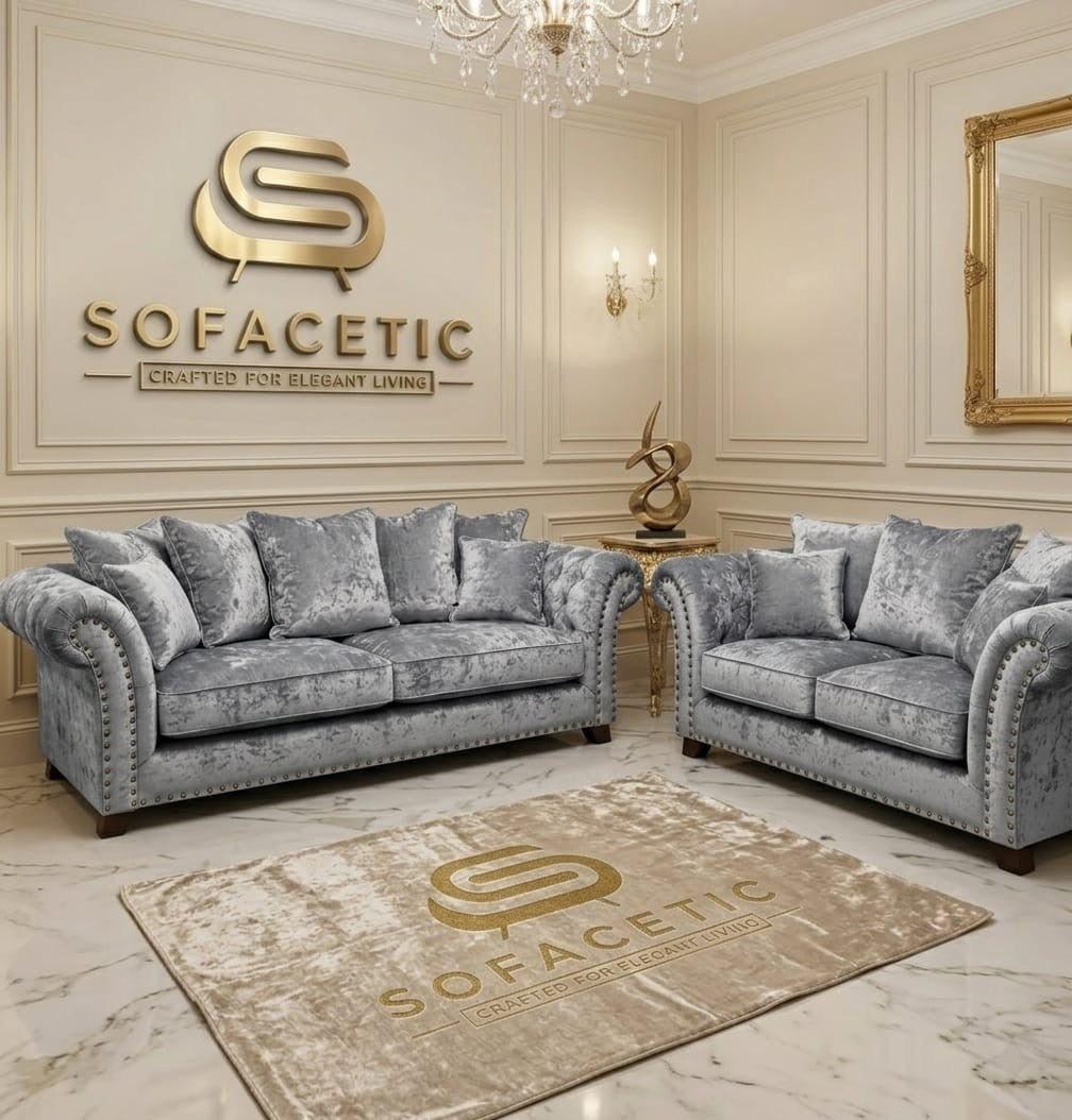 Juxen Crush Velvet Designer Sofa Set