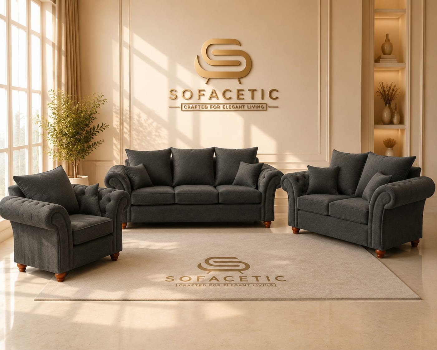 Nicole Naple Fabric Luxury Sofa Set