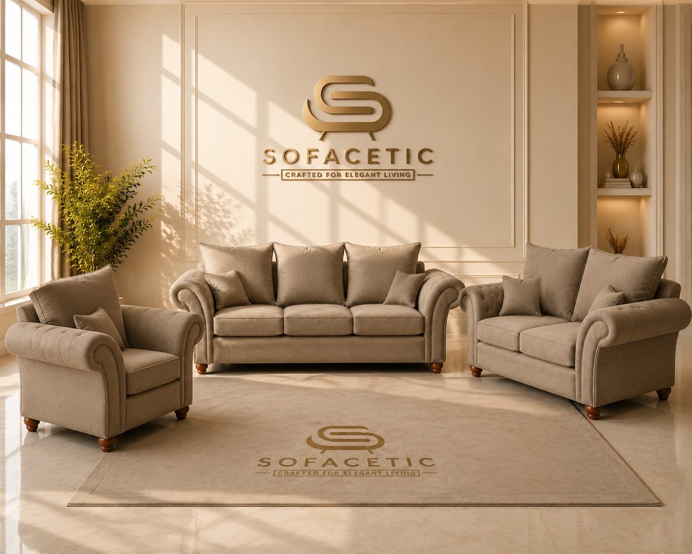 Nicole Naple Fabric Luxury Sofa Set
