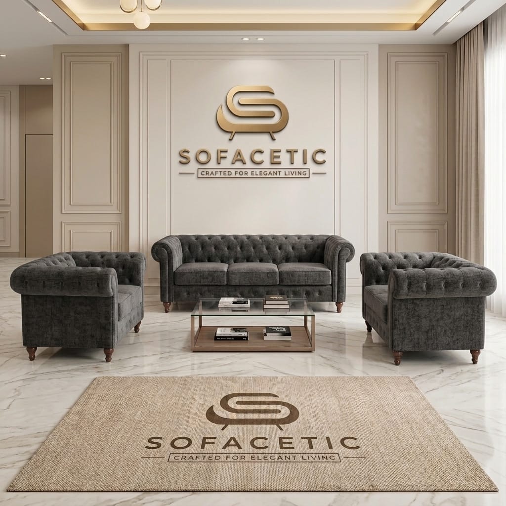 Olympia Chesterfield  Chenile  Sofa Set