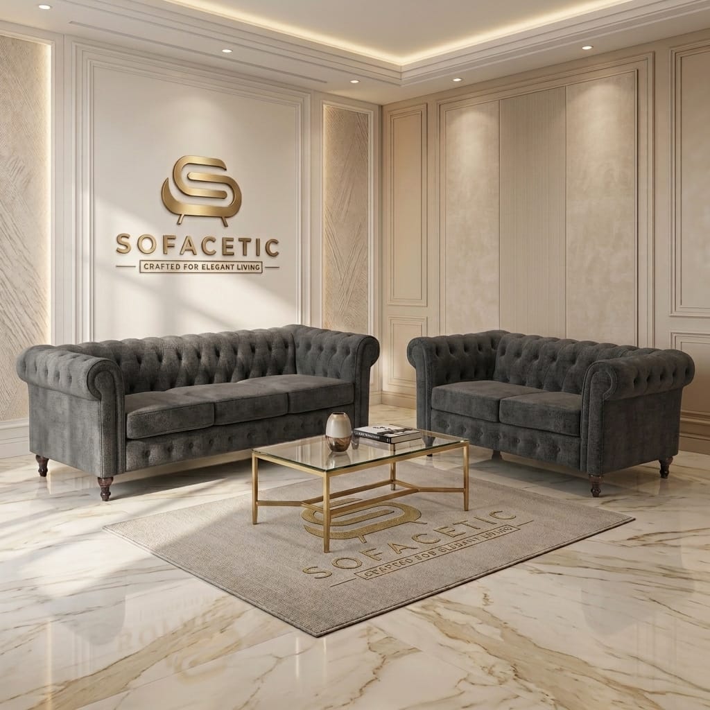 Olympia Chesterfield  Chenile  Sofa Set