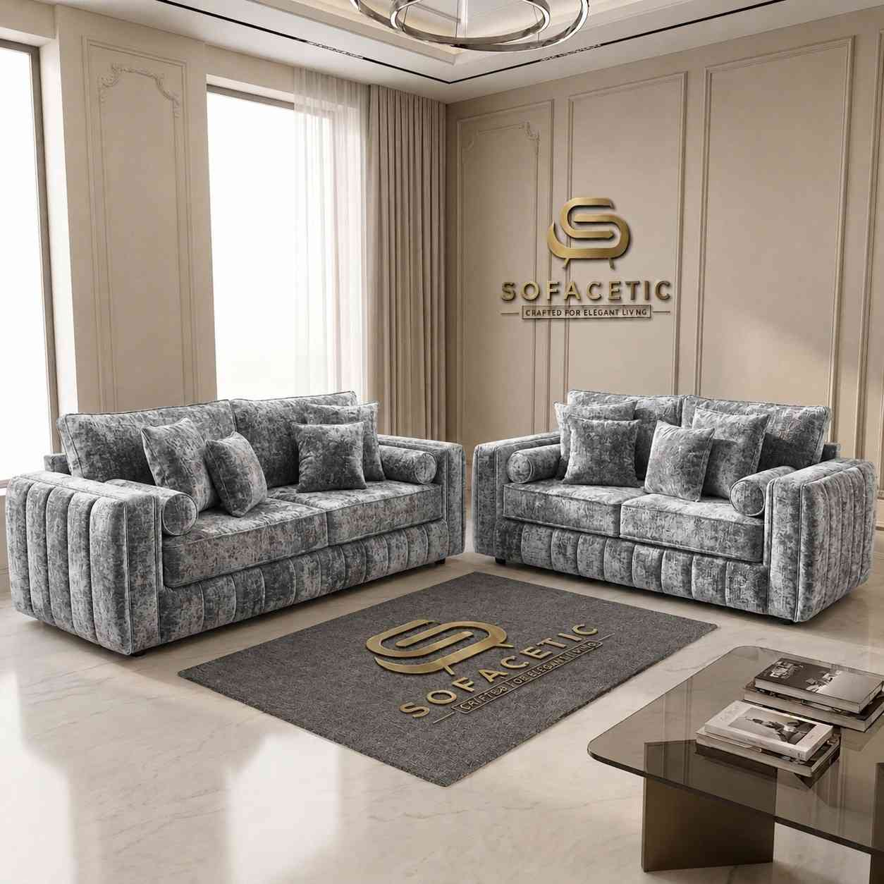 Lilly Crush Velvet Fabric Luxury Sofa Set