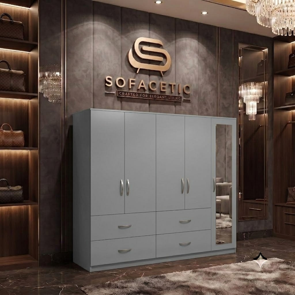 5 Door Grey color Wardrobe