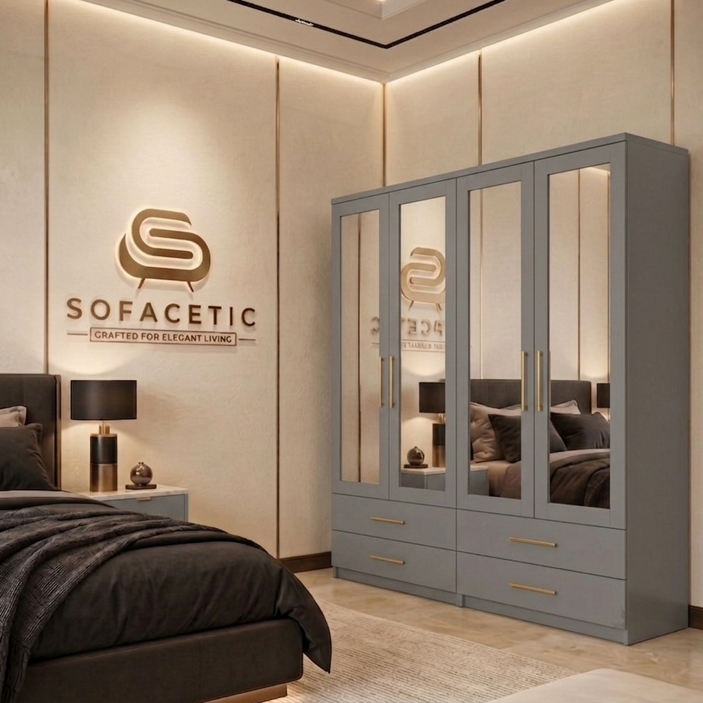 4 Door Grey Color Wardrobe