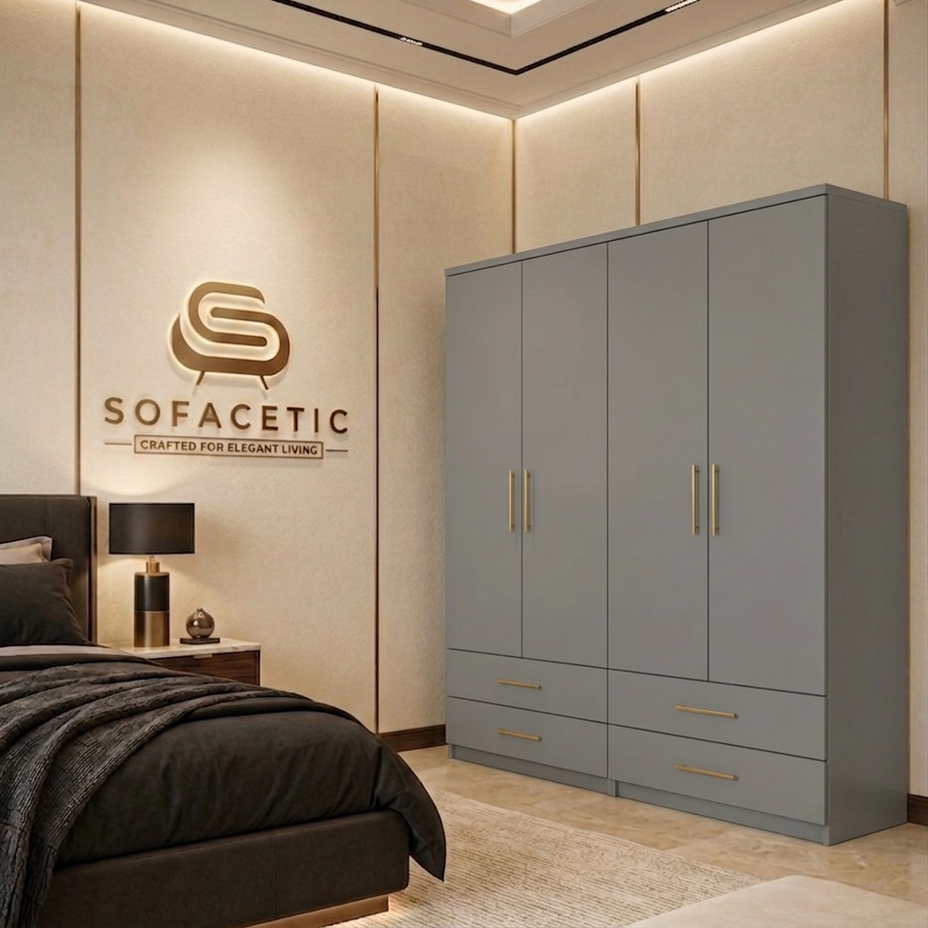 4 Door Grey Color Wardrobe